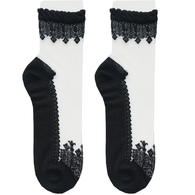 秋季蕾丝水晶丝袜透明超薄袜子日系玻璃丝女袜棉底中筒袜水晶丝袜