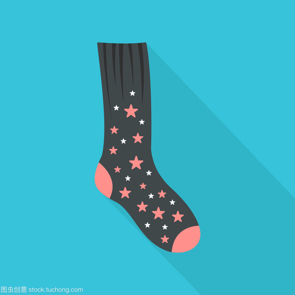 带星形图标的袜子, 扁平的样式
